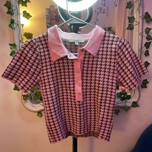 Girls Brown & Pink Houndstooth Cotton Shirt
